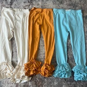 White and Orange Ruffle Leggings with Ankle Detail